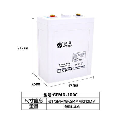 65 mm breedte Sacred Sun GFMD-100C 2V100Ah loodzuurbatterij voor UPS-stroomcommunicatie